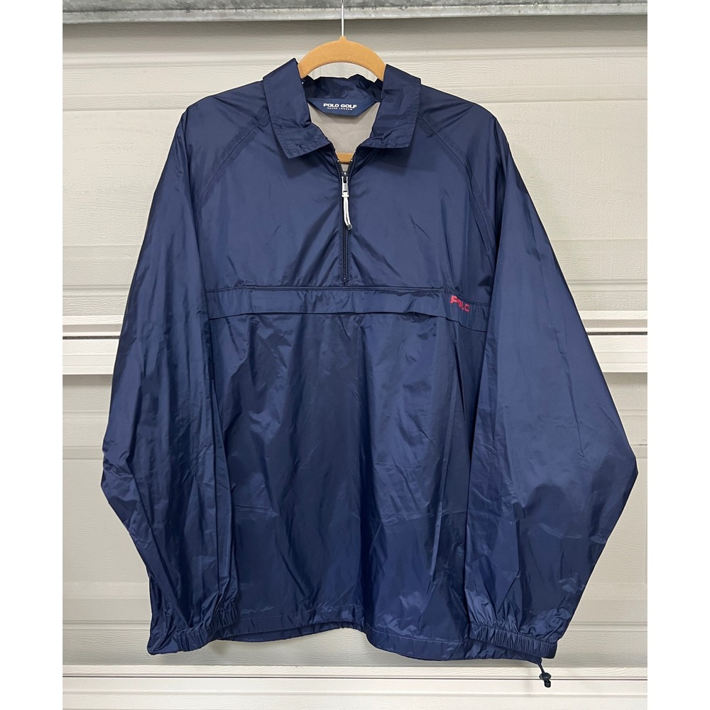 Polo Golf Ralph Lauren Mens Large Navy Blue Quarter Zip Windbreaker Pullover